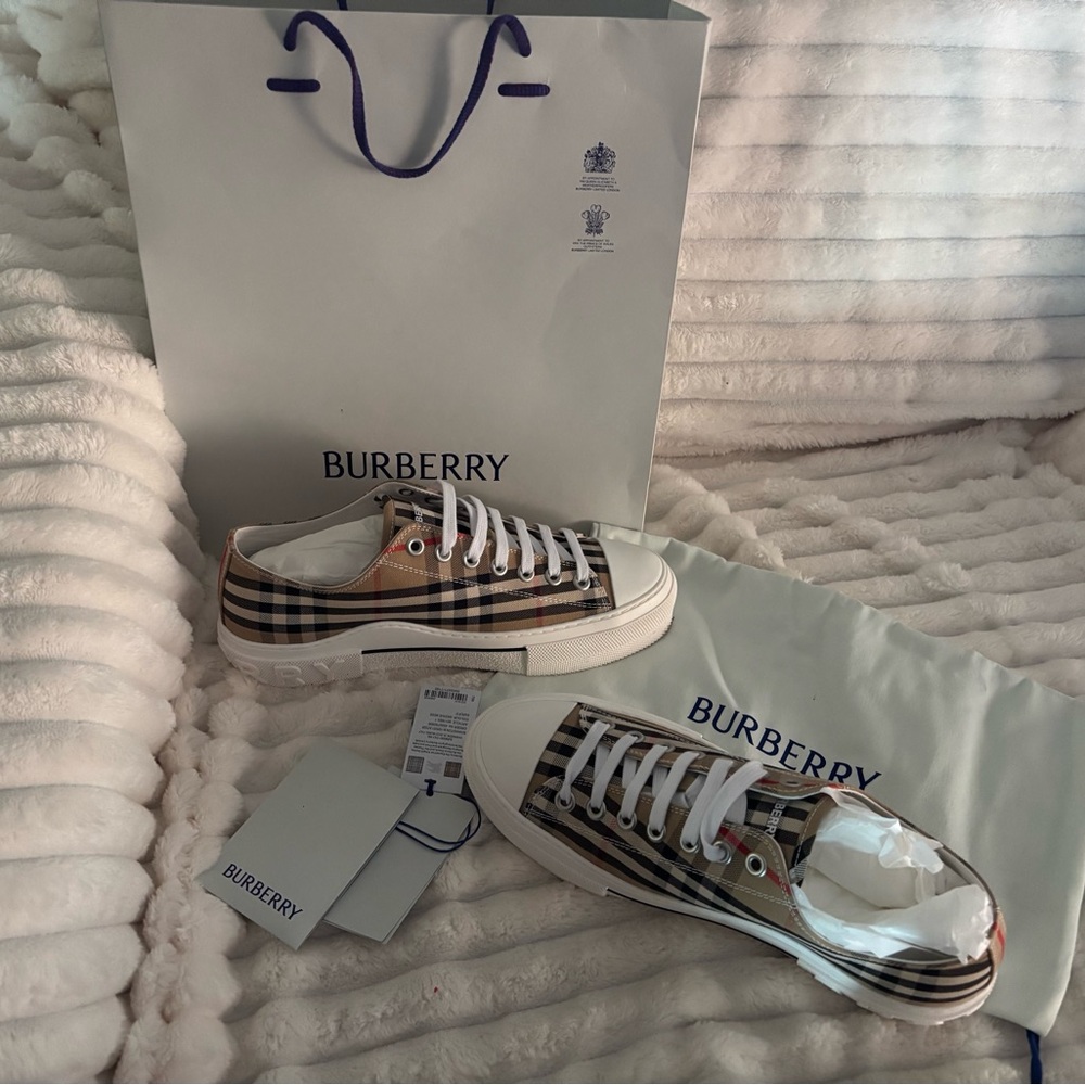 Burberry Checkered Sneakers in Beige and Black